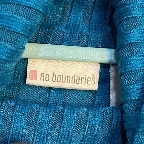 No Boundaries NOBO Turtleneck Sweater Womens Large Juniors Turquoise Blue Preppy - Picture 5 of 10